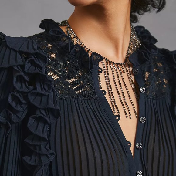 HTF By Anthropologie Pleated Ruffled Blouse - Picture 3 of 8